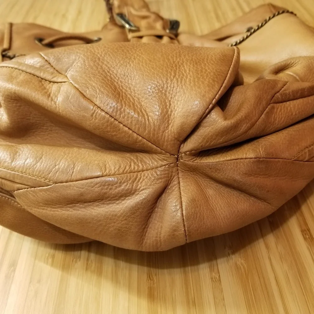 Vtg Betsey Johnson Leather Horseshoe‎ Bucket Bag Brown Y2K Western Cowgirl Hobo